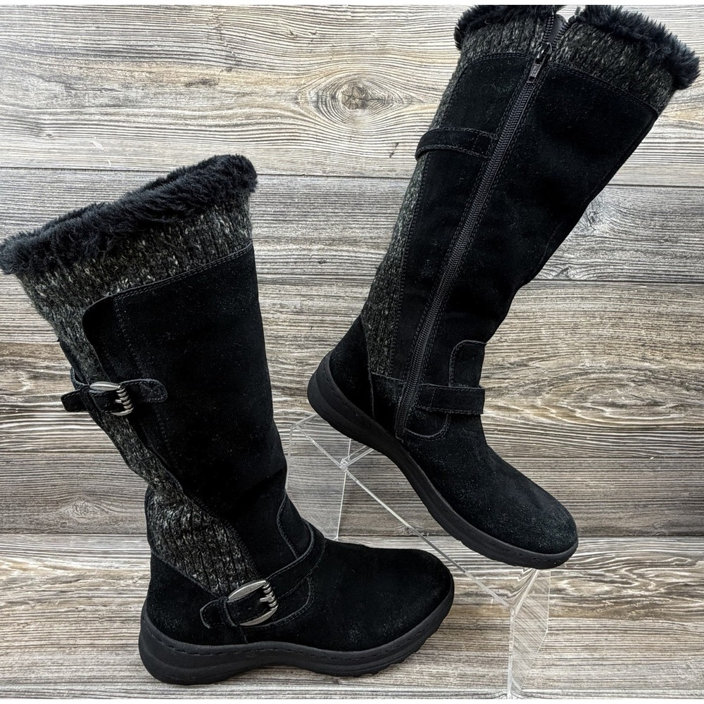 BARETRAPS Alira Tall Black Suede Leather Boots Faux Fur Lined Women's Size 8M